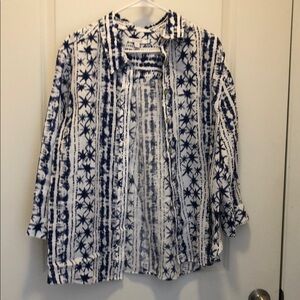 Chico's White and Navy Printed Button-Up Shirt